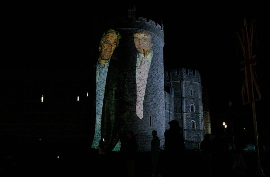 تصویر ترامپ و اپستین بر روی قلعه ویندسور در دومین سفر دولتی رئیس‌جمهور به بریتانیا؛ چهار نفر دستگیر شدند